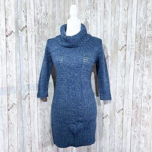 Women's Pink Rose Sweater | Blue | 3/4 Sleeves | Cowl Neck | Tunic | Medium